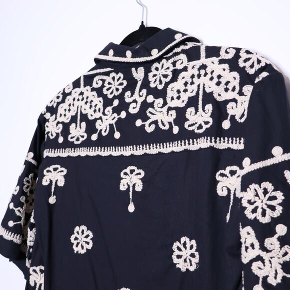 MAEVE Short Sleeve Collared Mini Shirt Dress Black Embroidered Casual Women's XS - Picture 10 of 15